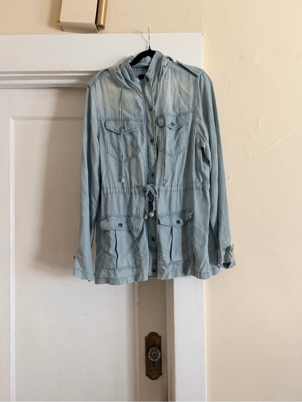 Angie Lyocell Hooded Utility Safari Jacket Light Blue Size L